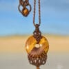 tiger eye donut macrame necklace hanging