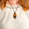 tiger eye donut macrame necklace wearing 1