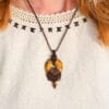 tiger eye donut macrame necklace wearing