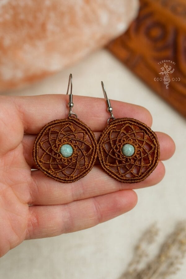 Mandala macrame earrings with amazonite