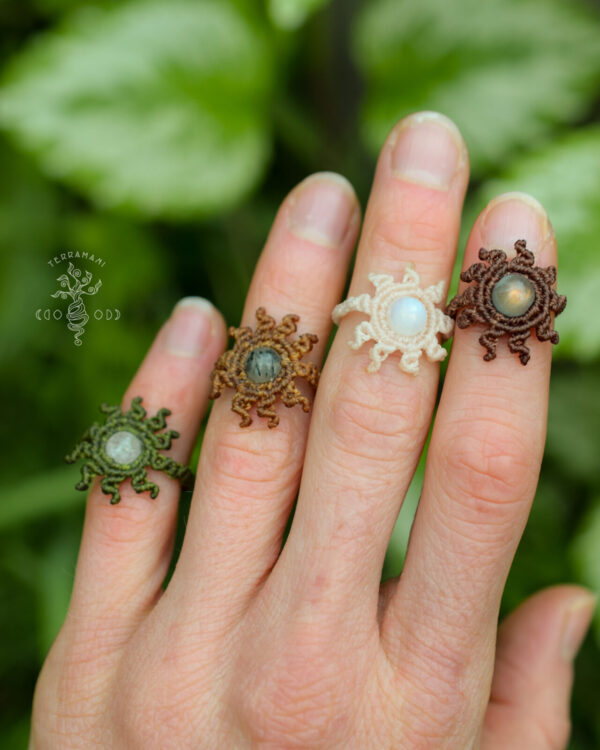 sun macrame ring with crystals
