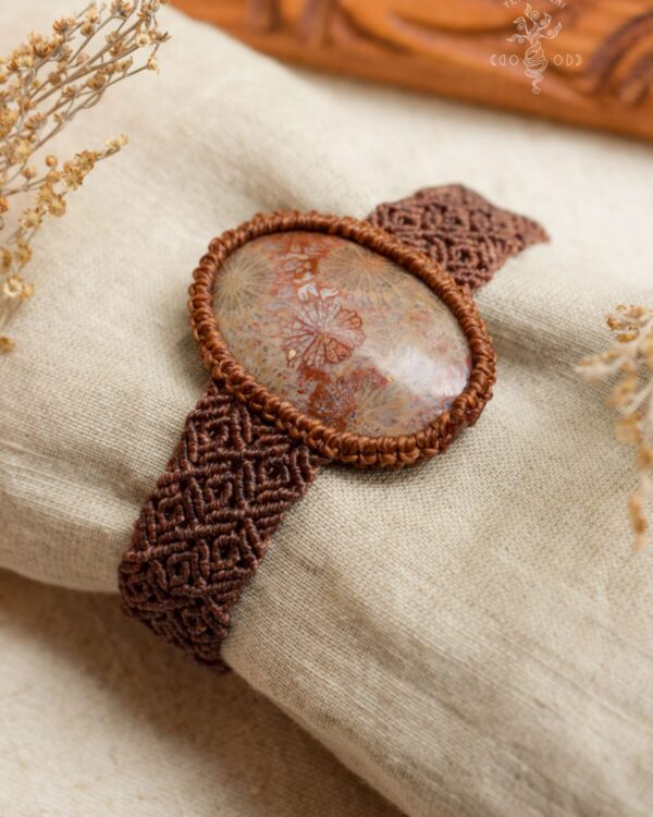fossilized coral macrame bracelet