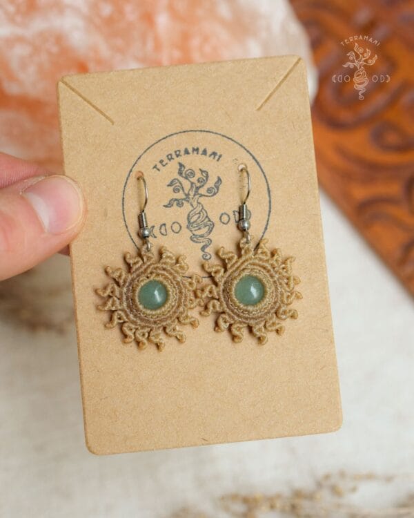 green aventurine sun macrame earrings