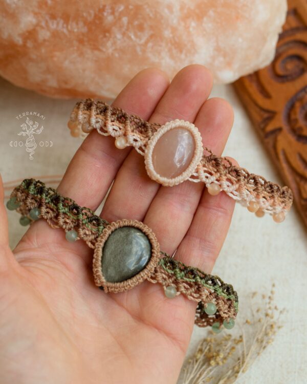 peach moonstone & golden obsidian macrame choker