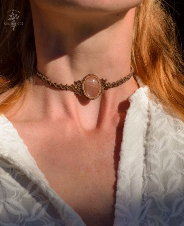 peach moonstone macrame choker