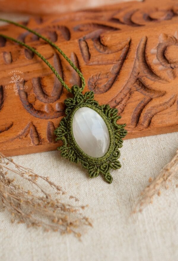 selenite macrame necklace