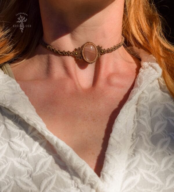 peach moonstone macrame choker