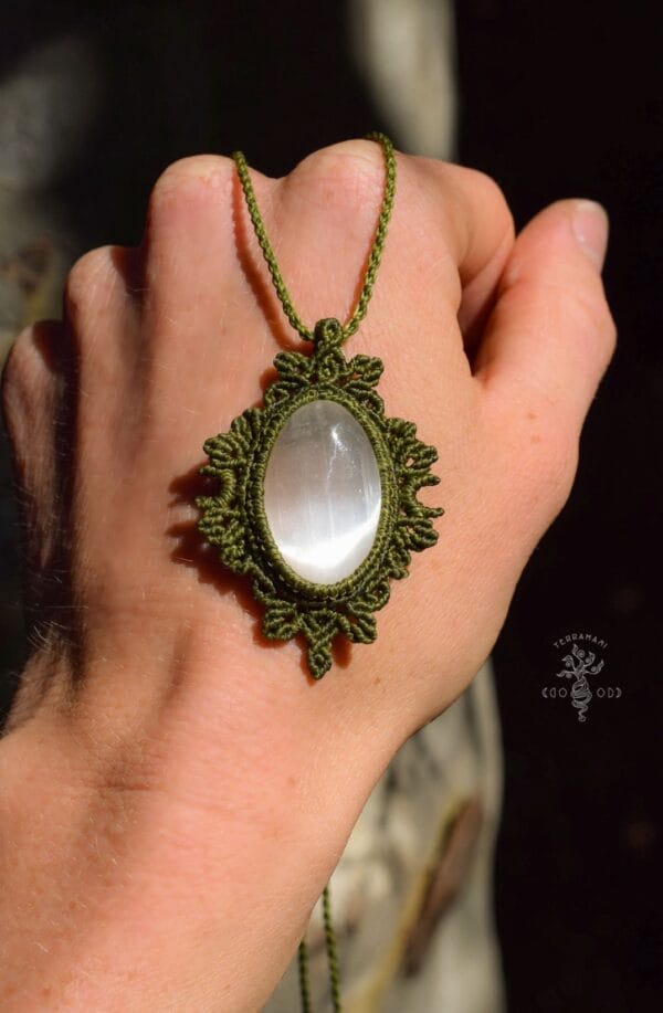 selenite macrame necklace