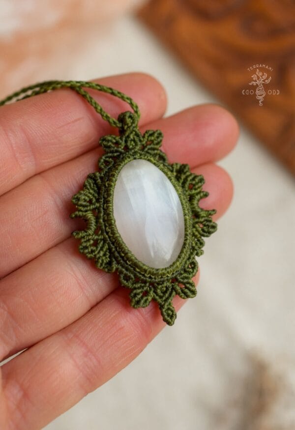 selenite macrame necklace