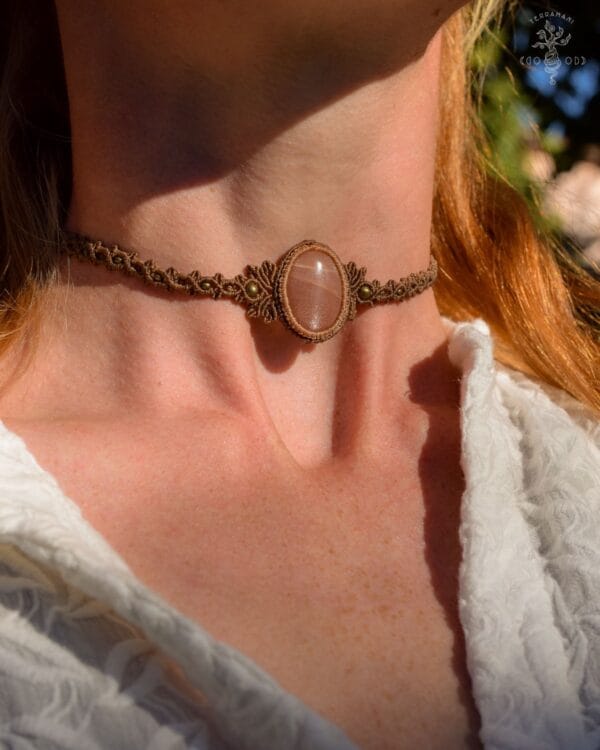 peach moonstone macrame choker