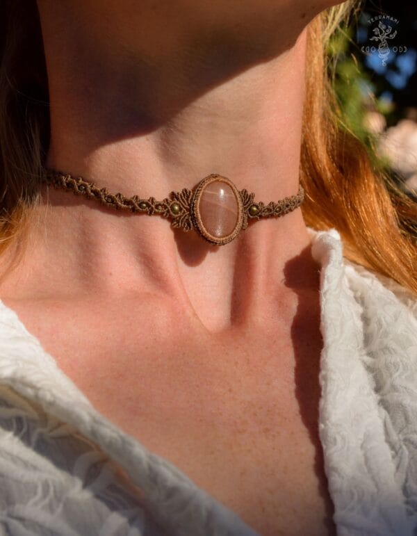 peach moonstone macrame choker