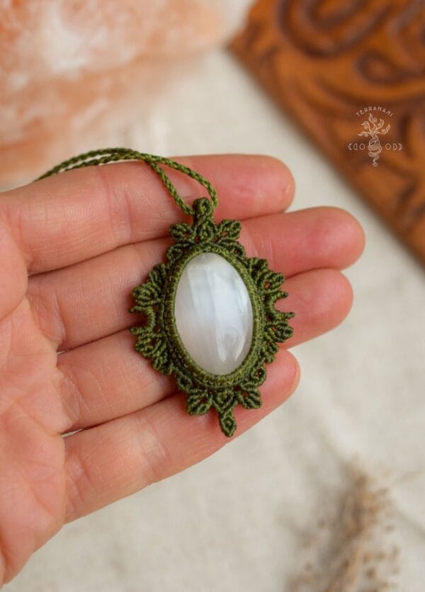 selenite macrame necklace