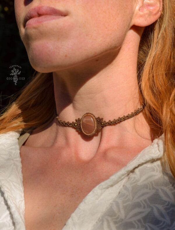 peach moonstone macrame choker