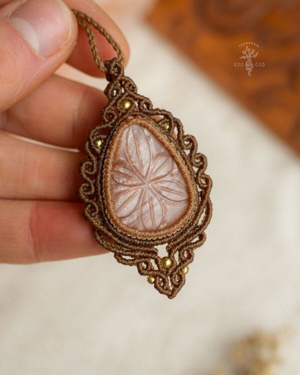carved moonstone macrame necklace