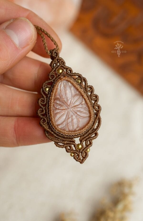 carved moonstone macrame necklace