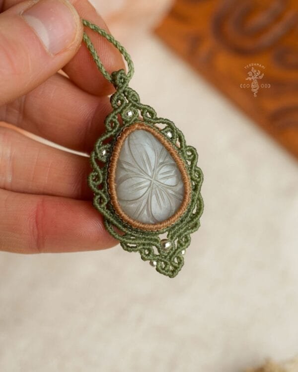 carved moonstone macrame necklace