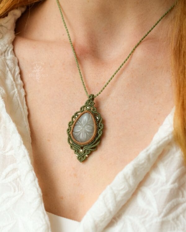 carved moonstone macrame necklace