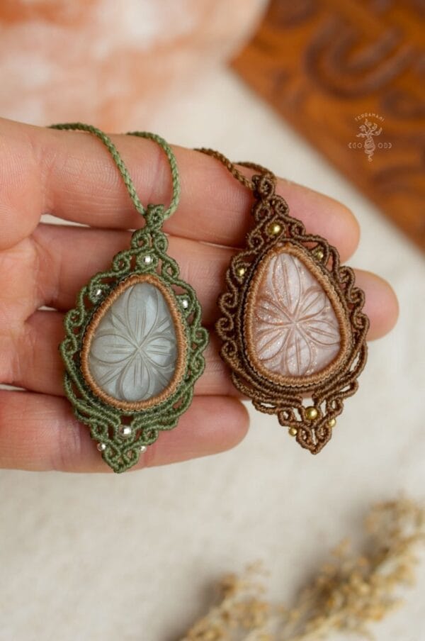 carved moonstone macrame necklace