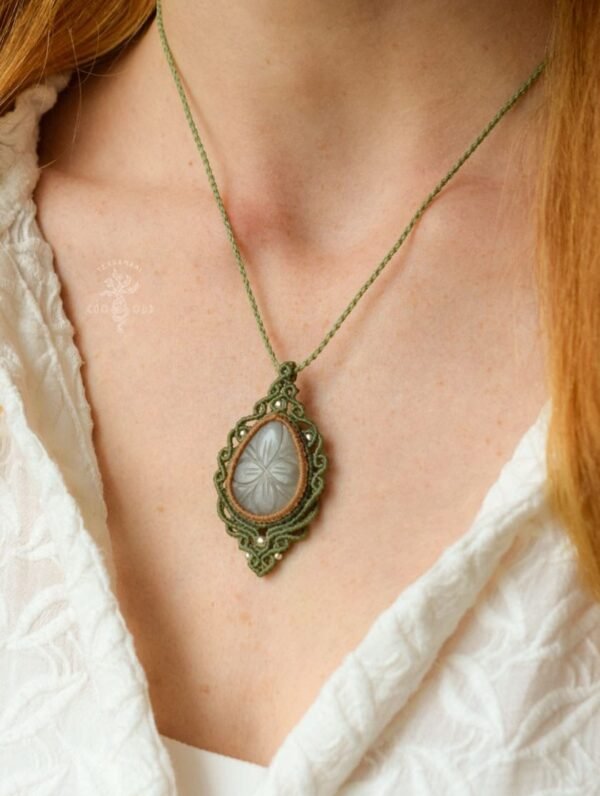 carved moonstone macrame necklace