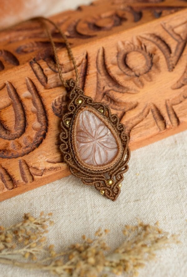 carved moonstone macrame necklace