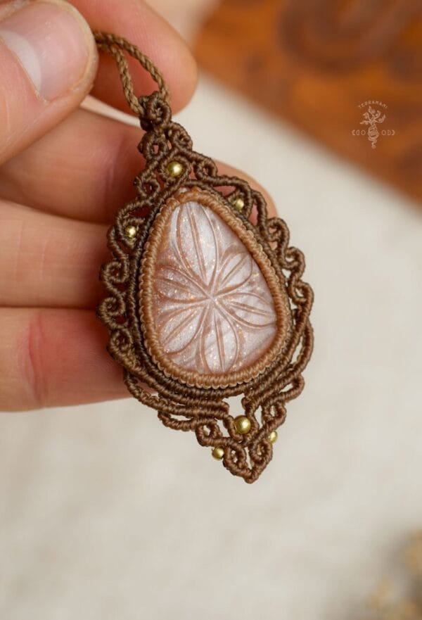 carved moonstone macrame necklace