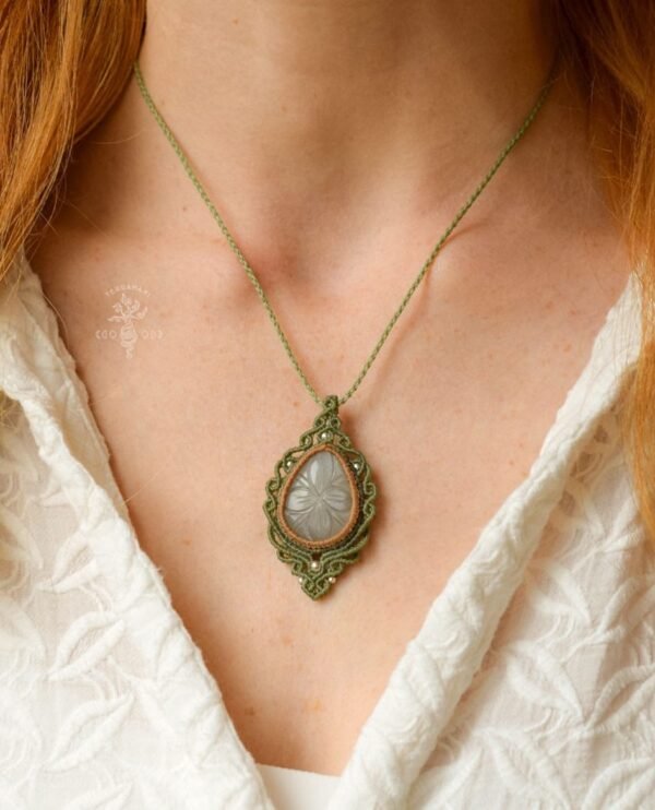 carved moonstone macrame necklace