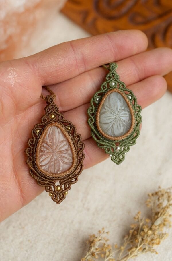 carved moonstone macrame necklace