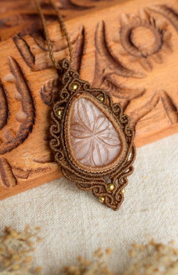 carved moonstone macrame necklace