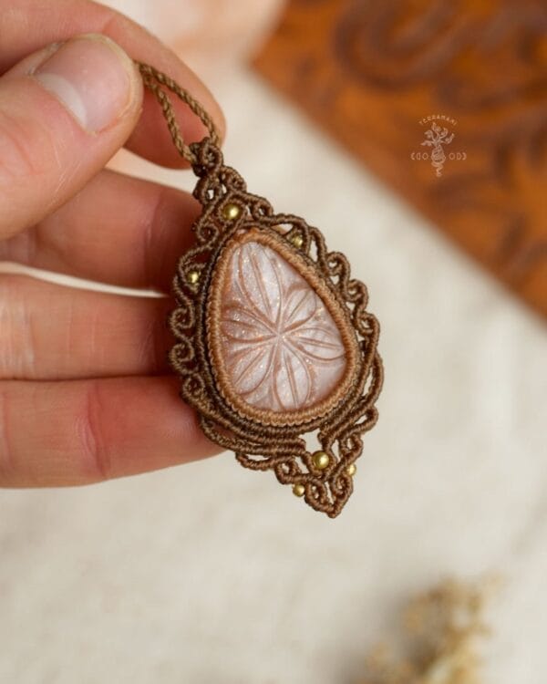 carved moonstone macrame necklace