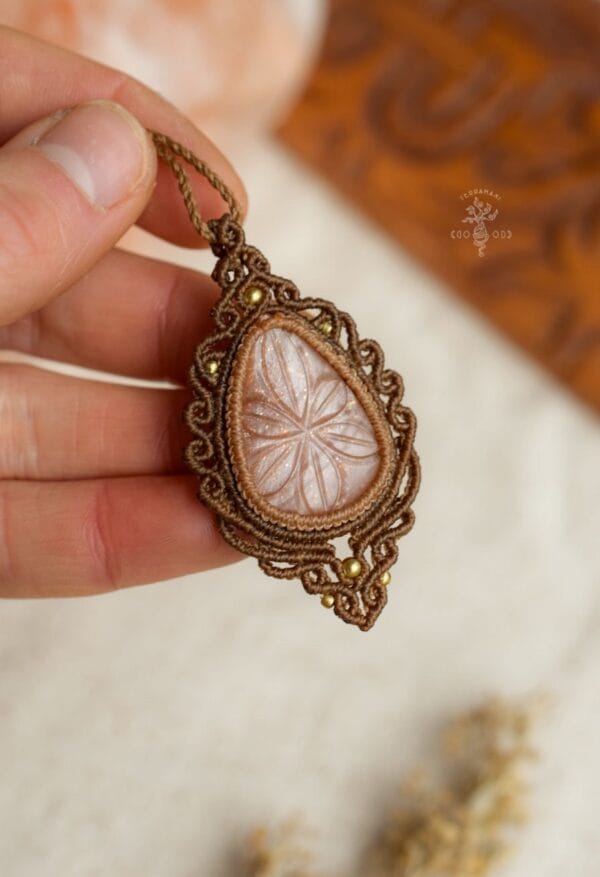carved moonstone macrame necklace