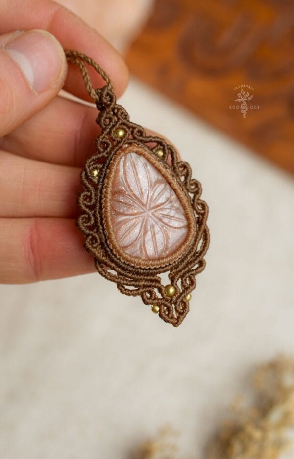 carved moonstone macrame necklace