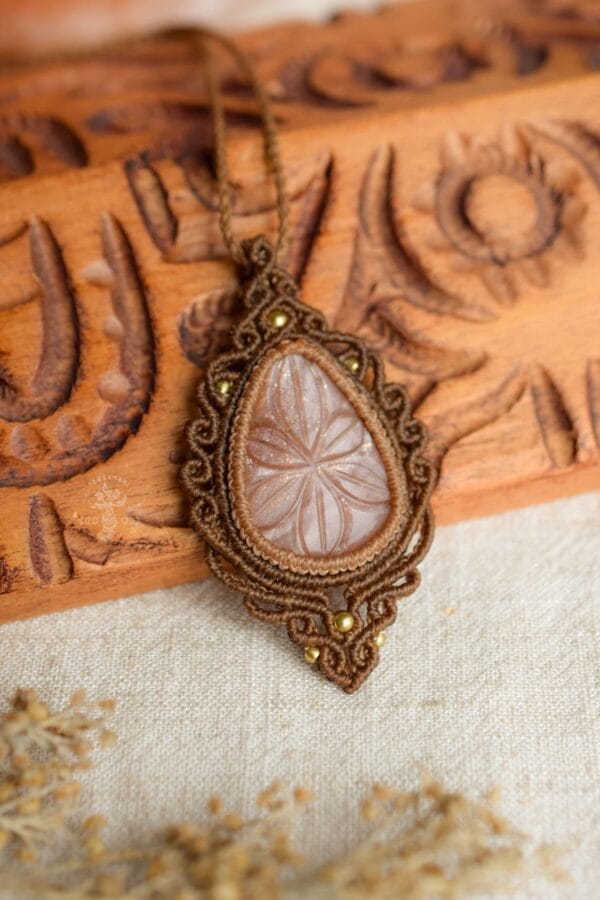 carved moonstone macrame necklace